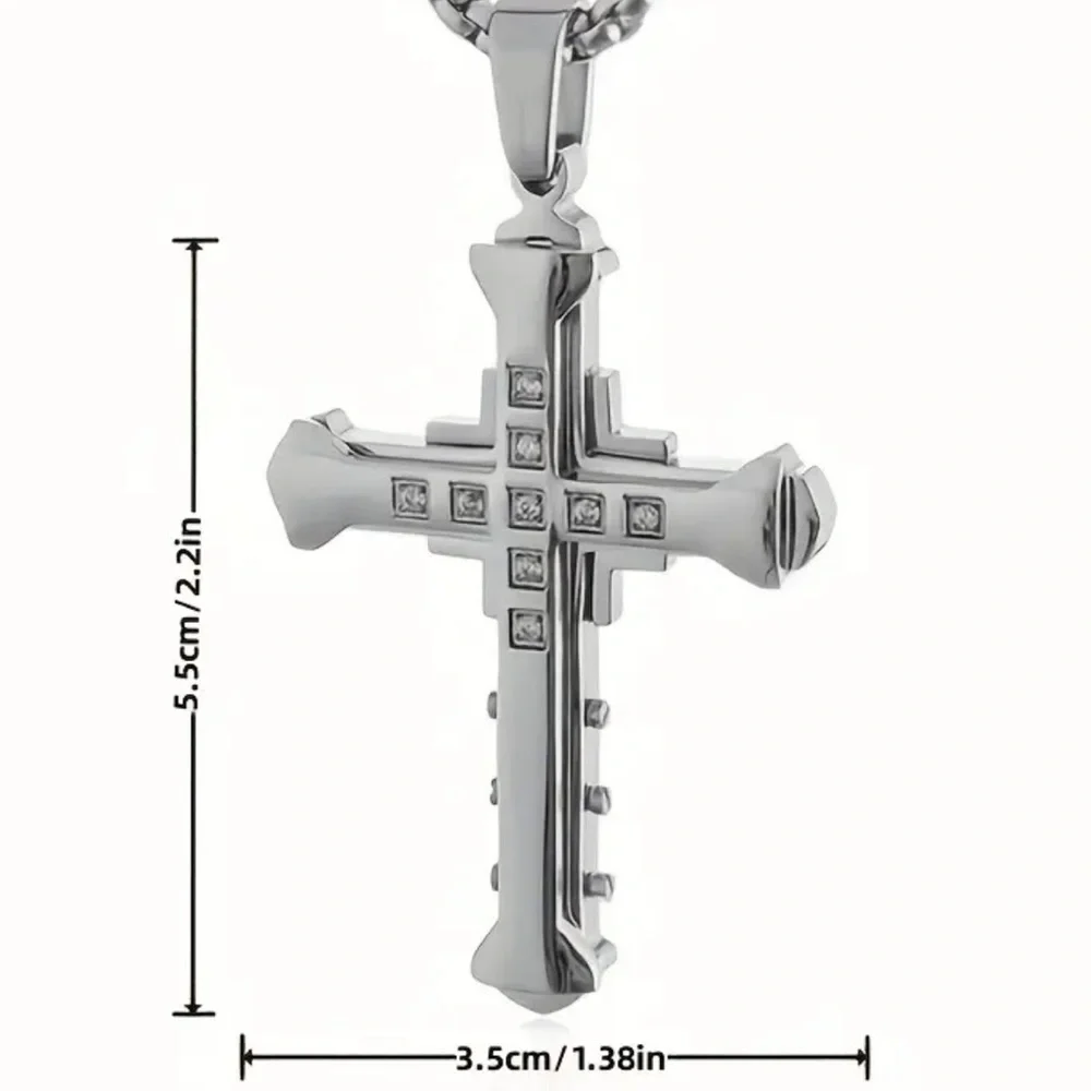 🖤 NEW Titanium Steel Black Cross Pendant Diamond Necklace